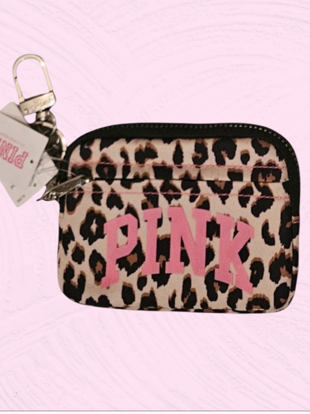 PINK LEOPARD ZIP CARD CASE KEYCHAIN